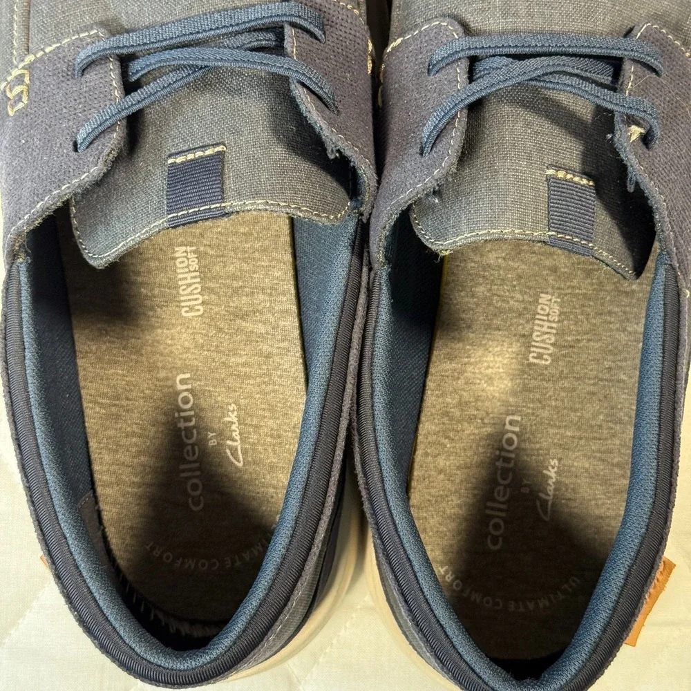 Clarks Collection Men's Navy‎ Canvas Casual Lace Up Shoes Comfort Sole Size 11M